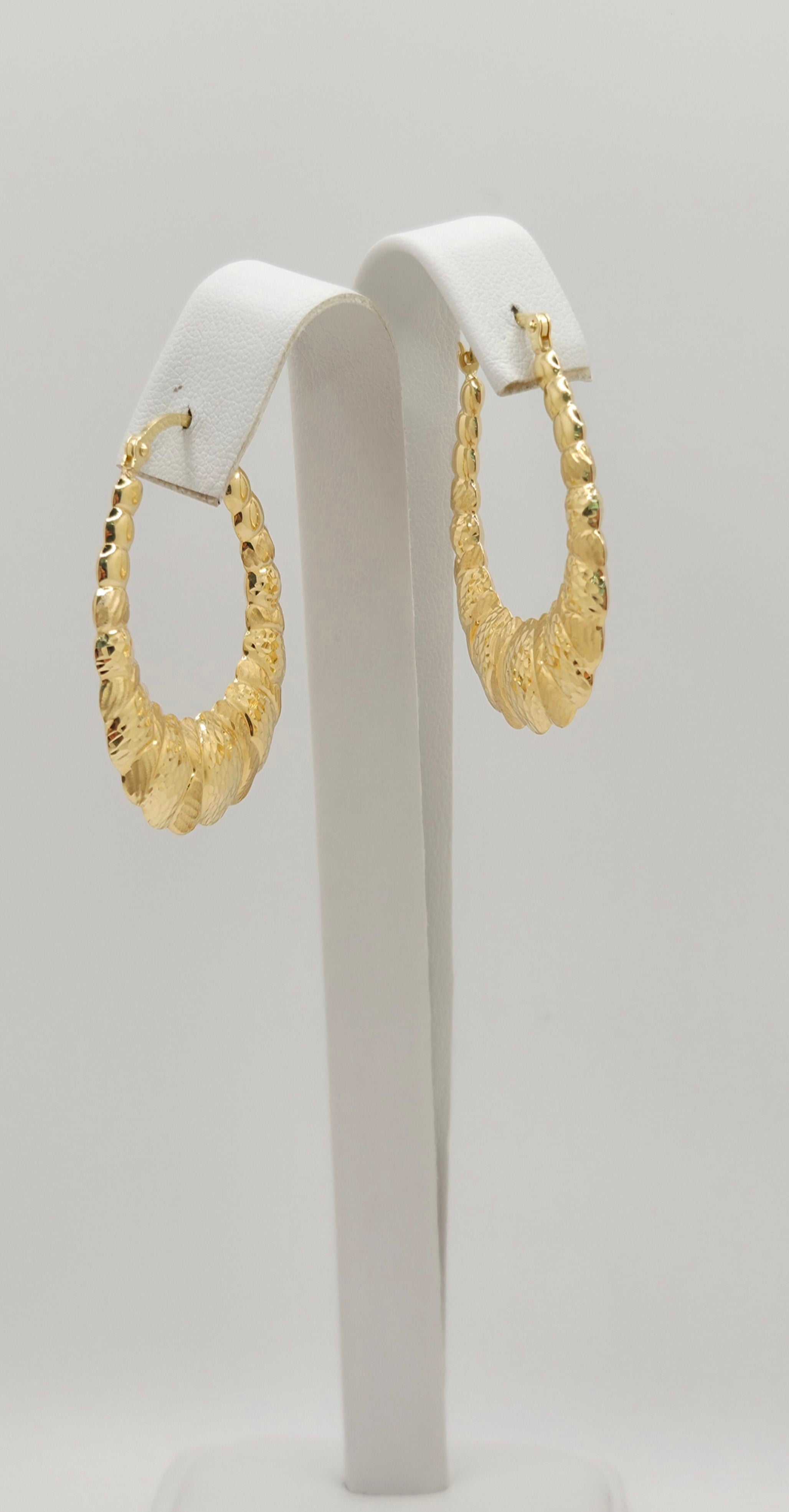 10KT VINTAGE SHRIMP DESIGN HOOPS EARRINGS Weight 3.1GR