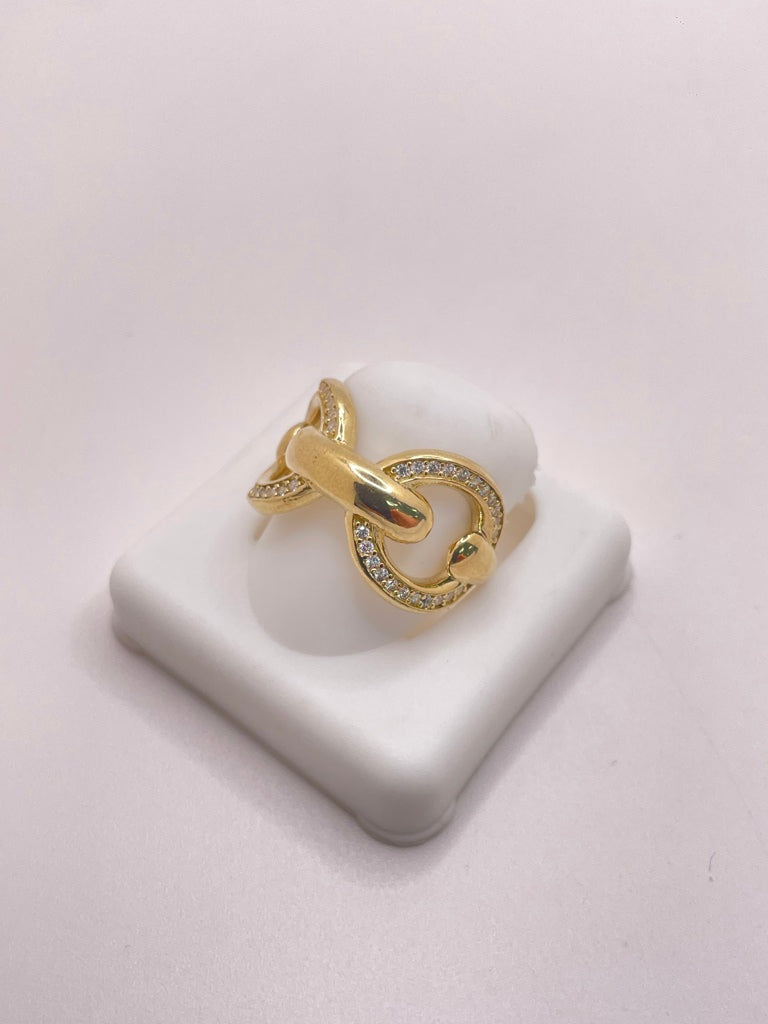 10KT LARGE OVAL CHAIN STYLE RING WITH ZIRCONIA Size 7 Weight 4.2GR