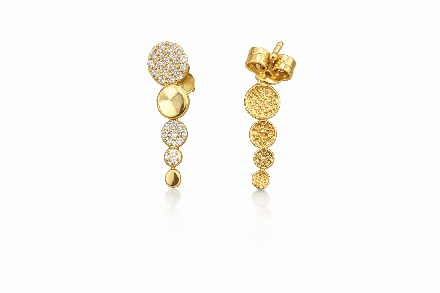 14KT MODERN CZ AND YELLOW GOLD CIRCLES EARRINGS  Weigth 1.6GR
