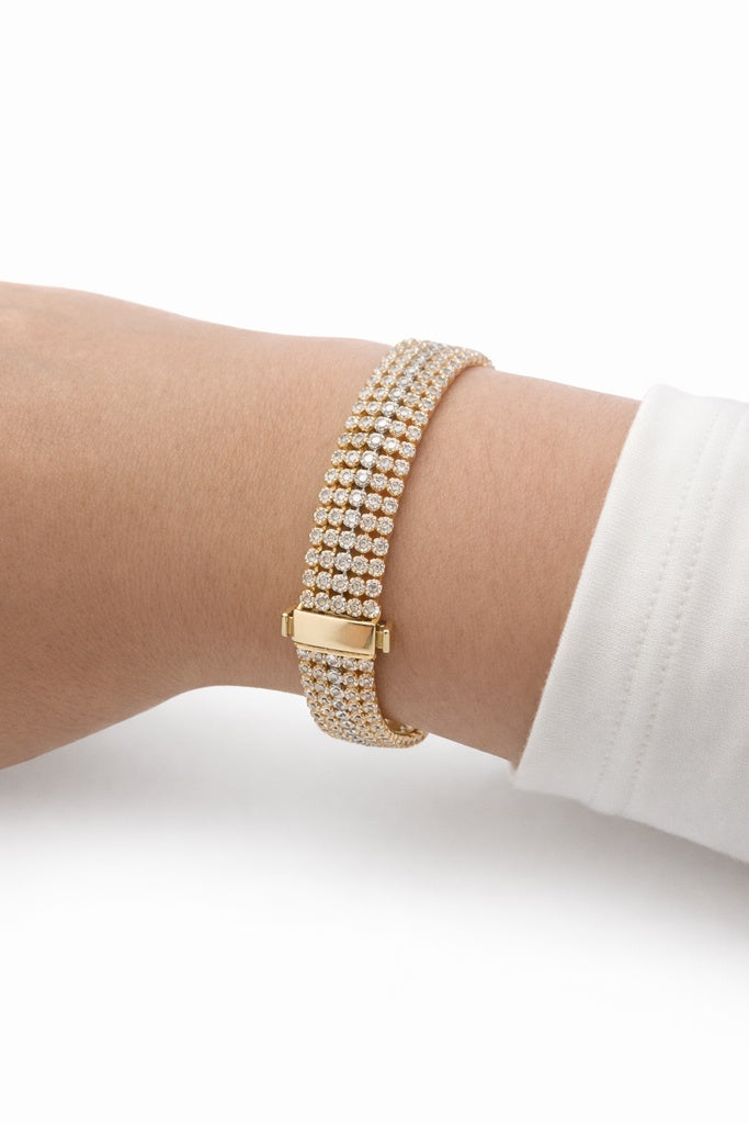 14KT THREE TONE TENNIS BRACELET Size 7INCH 8MM Weigth 14.1GR