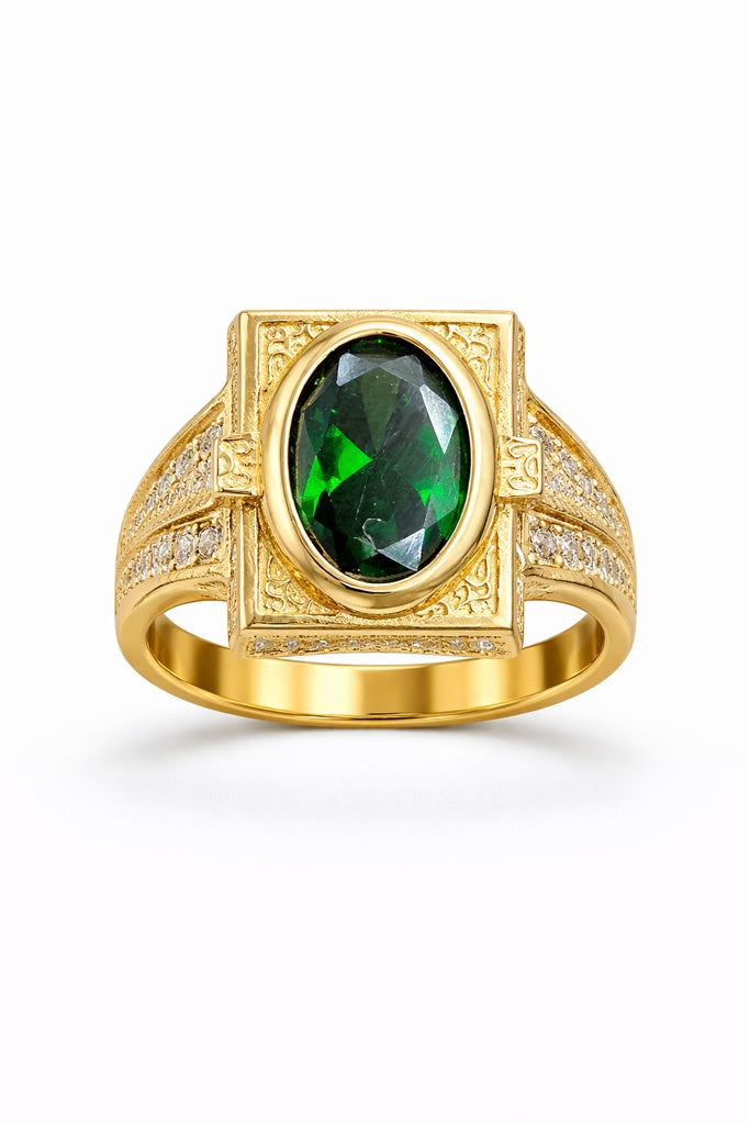 14KT ELEGANT GREEN OVAL STONE RECTANGULAR RING Size 9 Weigth 7.3GR