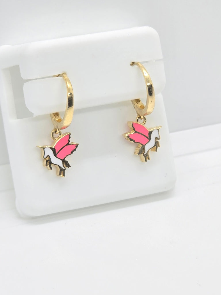 10K WHITE PEGASUS HOOP EARRINGS
