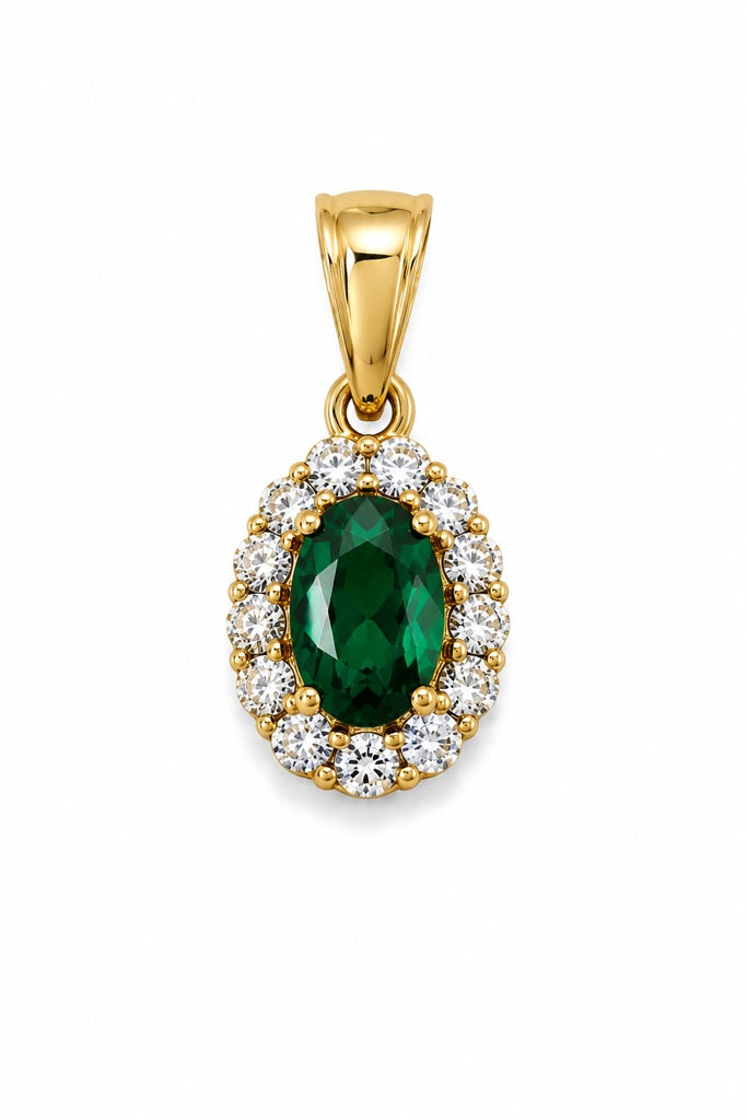 14KT EXTRA SMALL GREEN STONE OVAL ELEGANT PENDANT Size xs Weigth 0.6GR