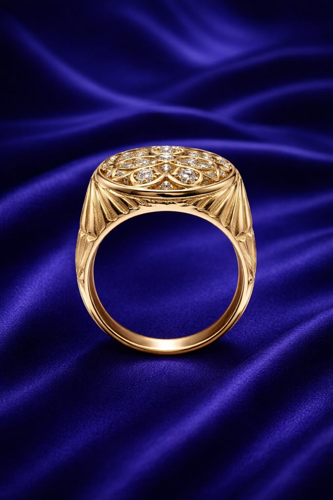 10KT ROUND FLOWER DESIGN SMALL ROSETTA MAN'S RING Size 12 Weigth 4.8GR