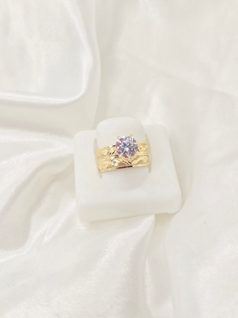 10KT HOLLOW WOMEN'S ENGAGEMENT RING WITH ASTERISK DESIGN Size 7 Weight 3.7GR