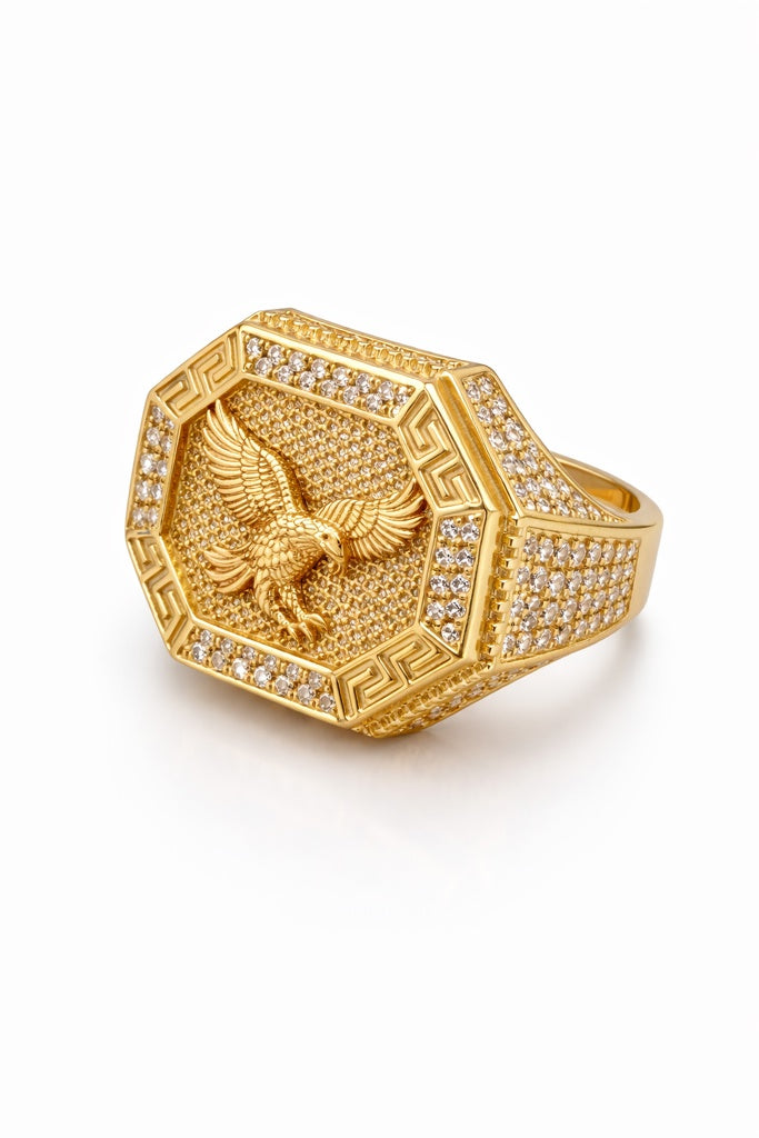 14KT GREEK DETAIL EAGLE RING Size 10.5 Weight 6.2GR