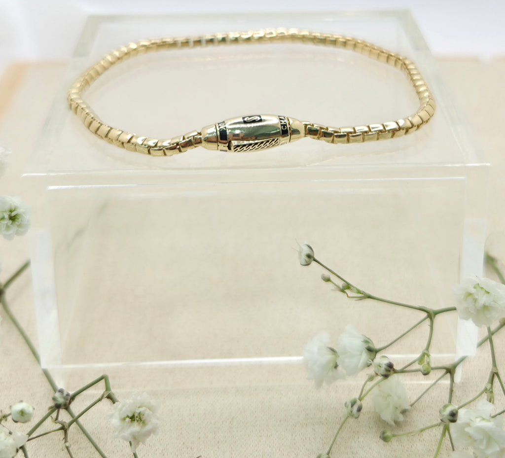 10KT CERTIFIED MONACO BOX BRACELET Size 3MM 8INCH Weight 5.7GR
