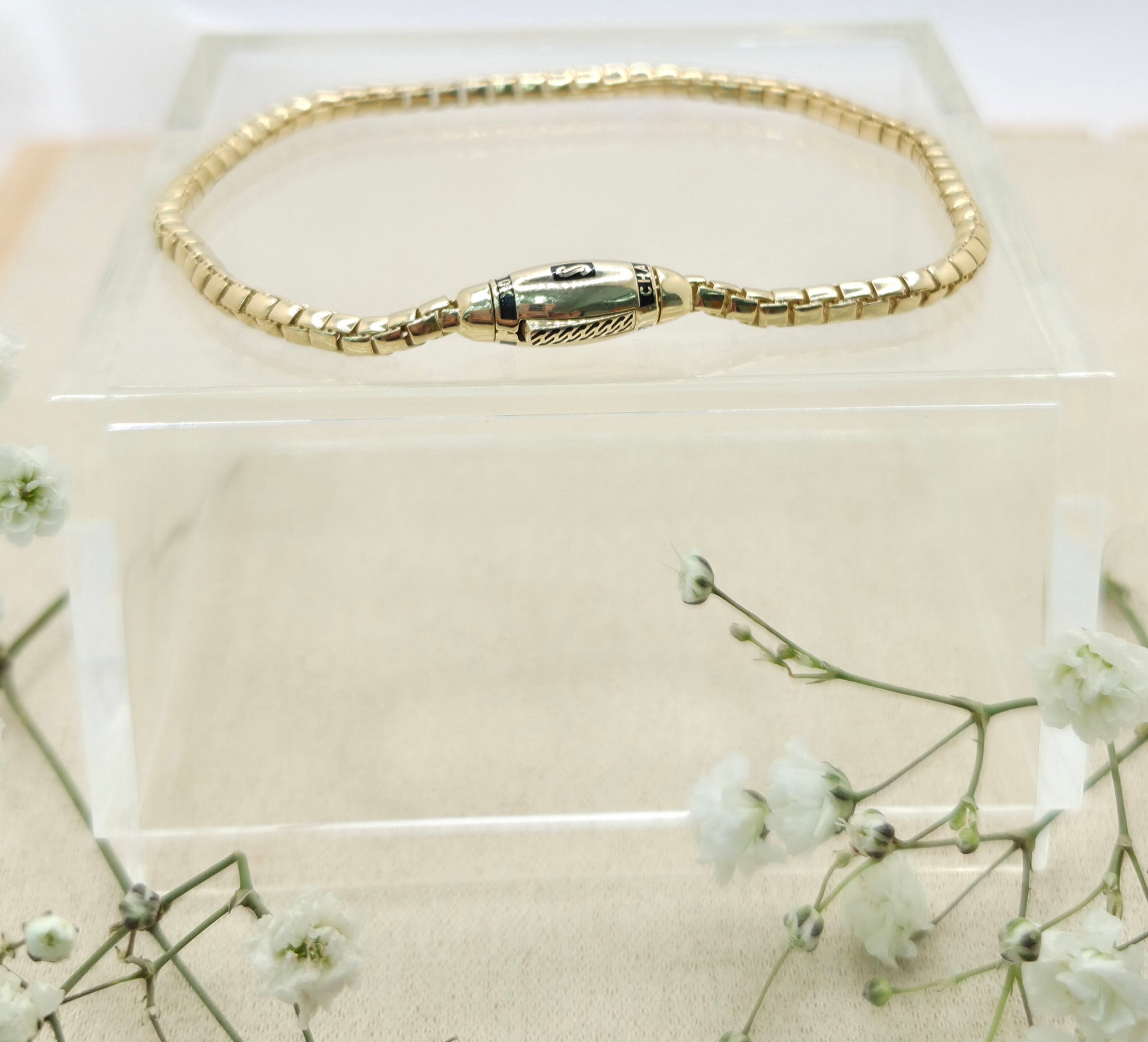 10KT CERTIFIED MONACO BOX BRACELET Size 3MM 8INCH Weight 5.7GR