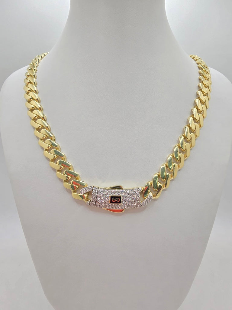 10KT CZ LOCK CERTIFIED MONACO CHAIN 9.5MM 22IN 26.8GRS
