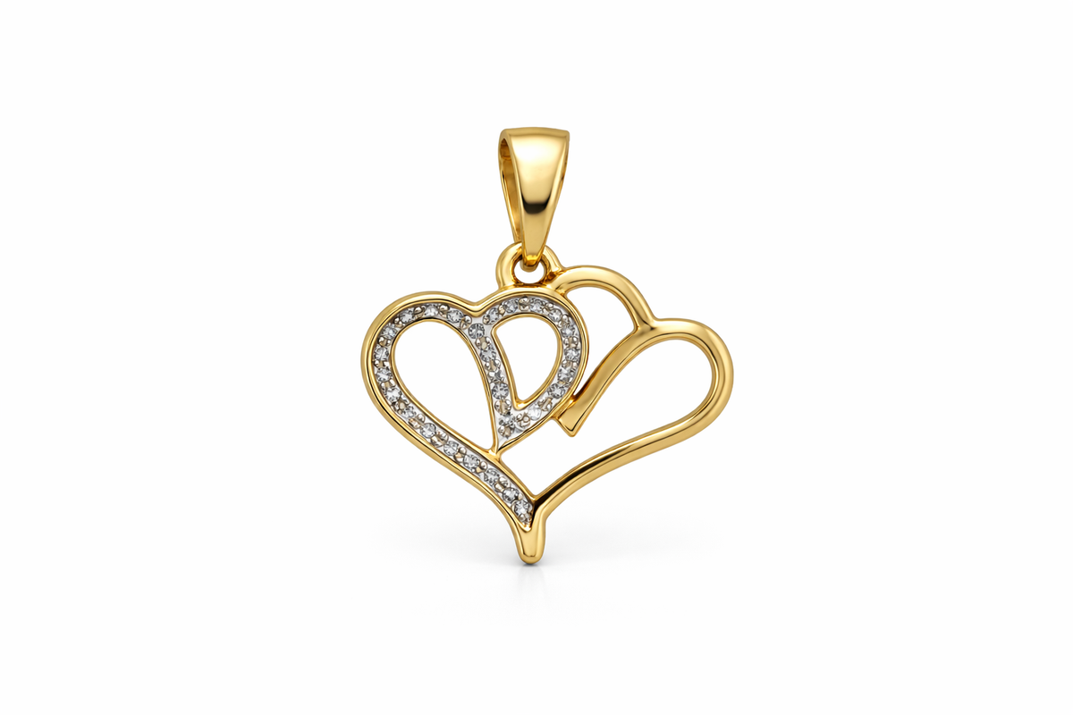 10KT DIAMOND TWO HEART SILHOUETTE PENDANT Weigth 1.2GR