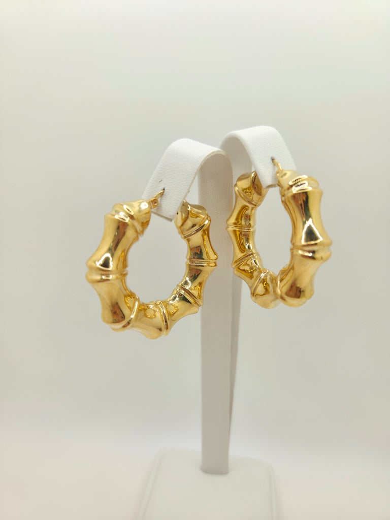 10KT MODERN BAMBOO DESIGN HOOPS EARRINGS Weight 9.4GR
