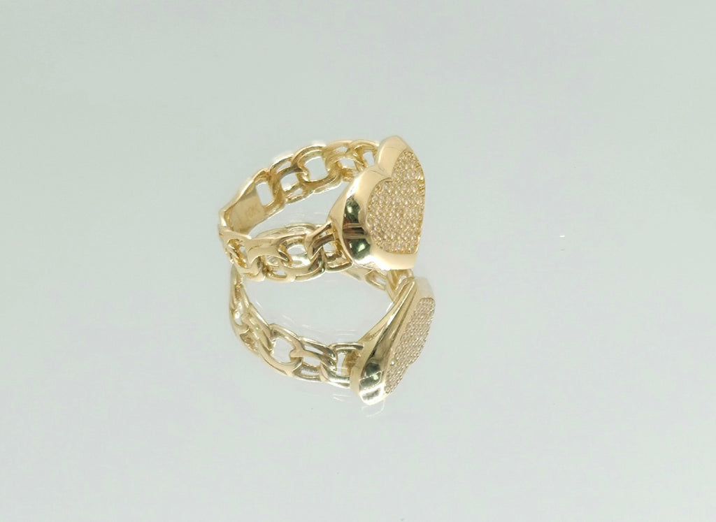 10KT CHINO LINK SMALL CZ HEART RING Size 8 Weight 3GR