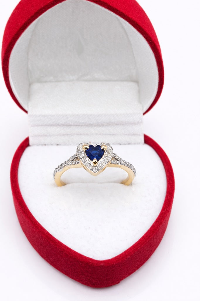 14KT NATURAL DIAMOND AROUND HEART LAB ZAFIRO ELEGANT RING Size 7/0.8CT/2.79GM