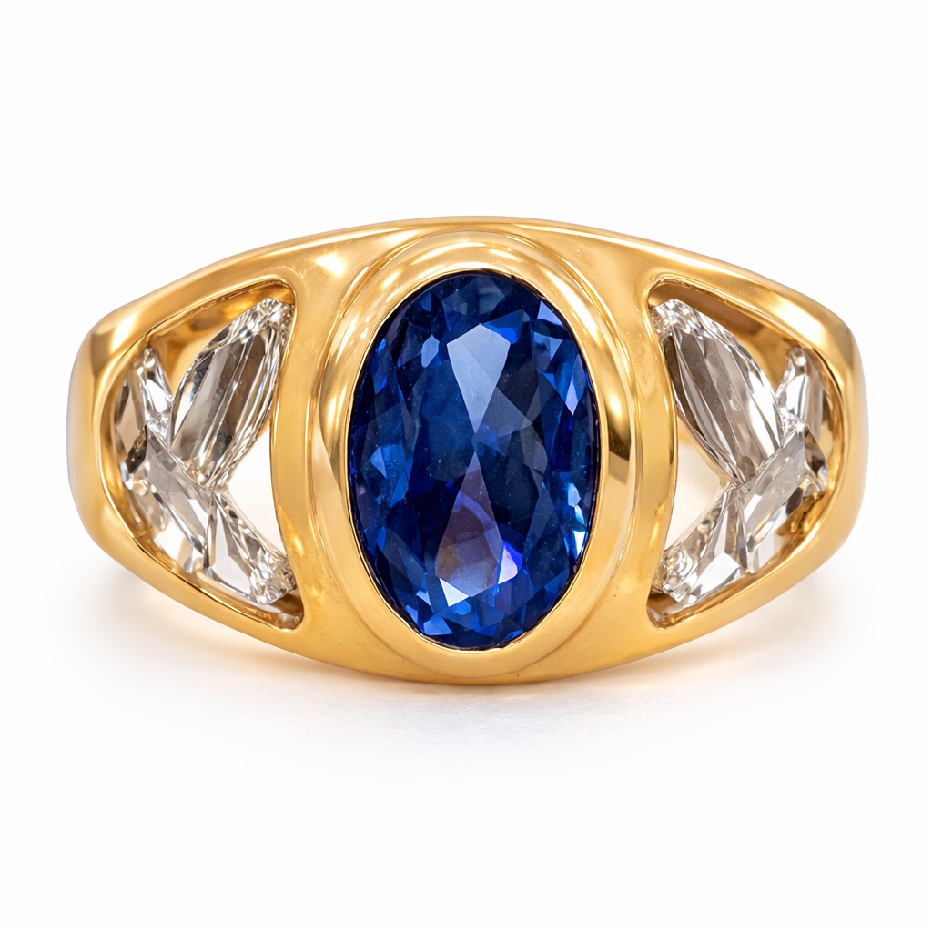 10KT OVAL BLUE SKY STONE RING Size 10 Weight 3.14GR