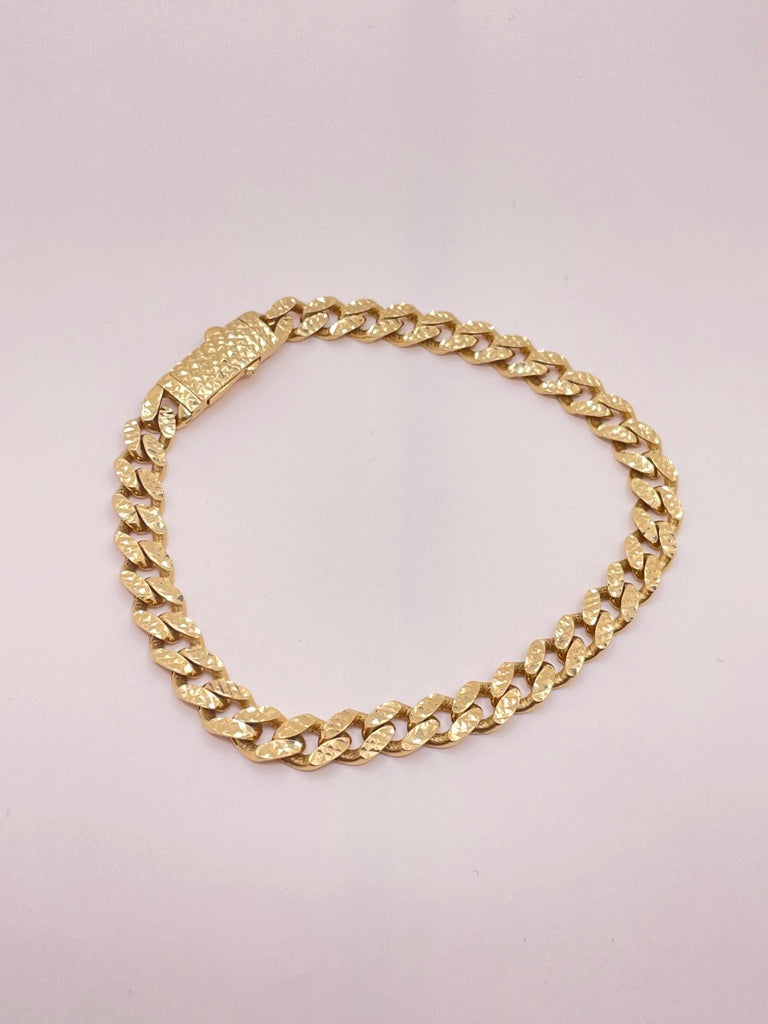 10KT DIAMOND CUT MONACO STYLE BRACELET Size 8INCH 7MM Weight 9.6GR