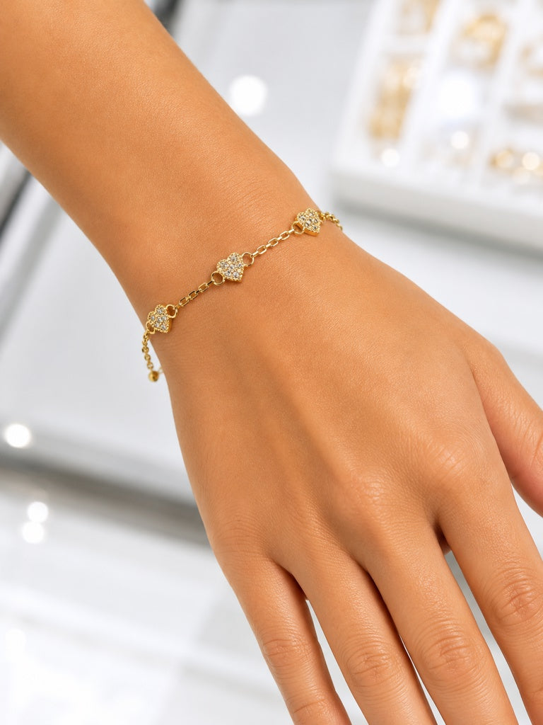 10KT HEART ROLO BRACELET Size 7INCH 2MM