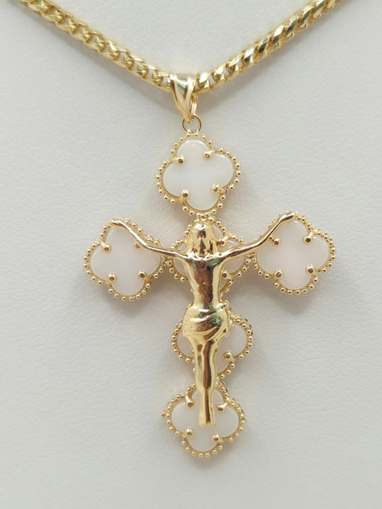 14KT WHITE CLOVER CROSS PENDANT Weight 5.2GR