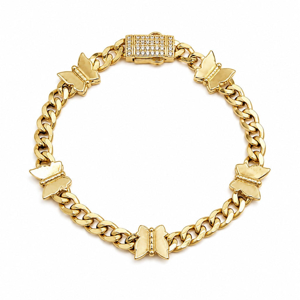 10K BUTTERFLY MONACO STYLE BRACELET Size 7INCH 5MM