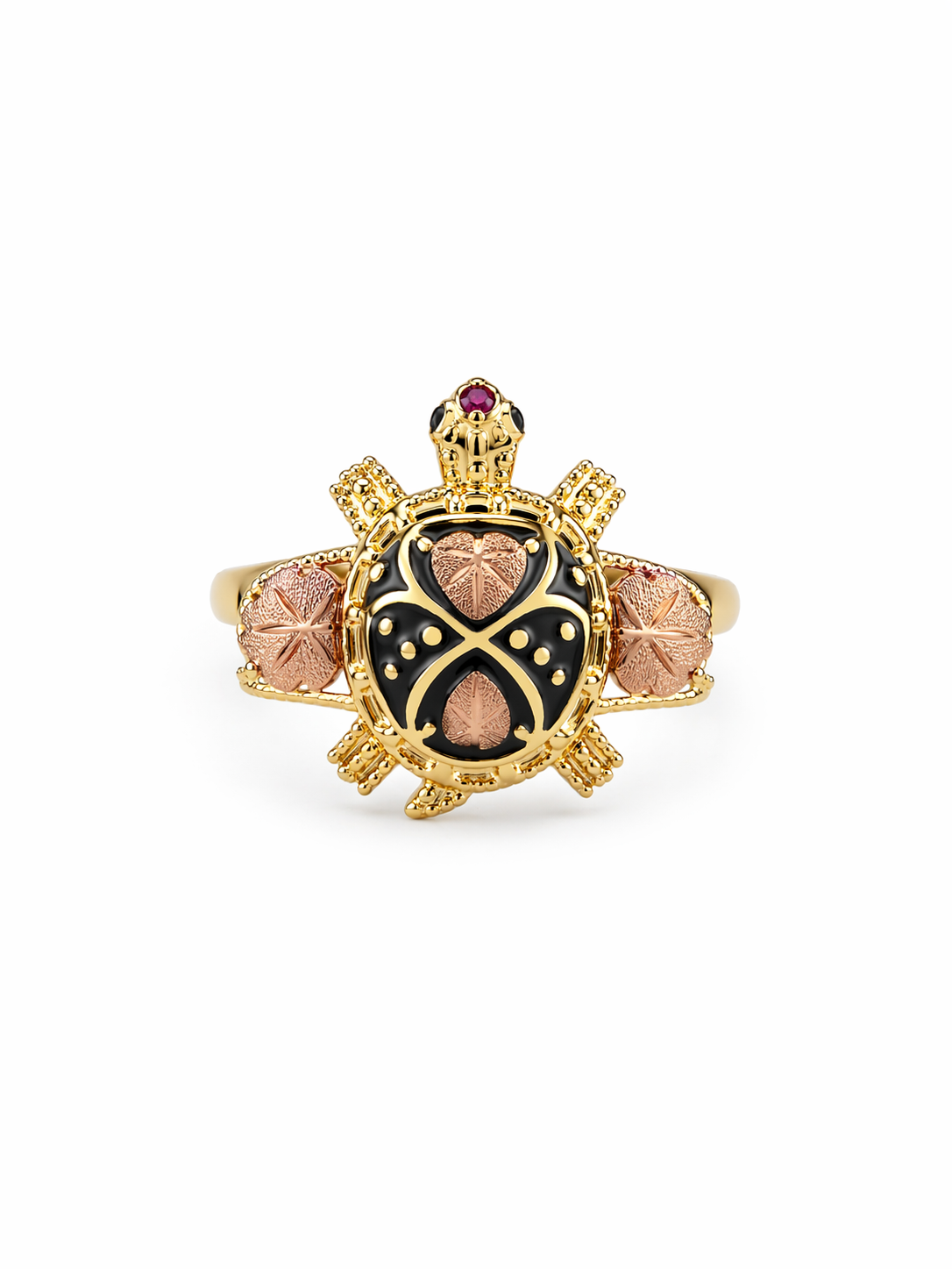 10KT ANIMATED TURTLE RING IN TWO TONES AND DETAILS OF HEART SIZE 8 Weight 4.3GR