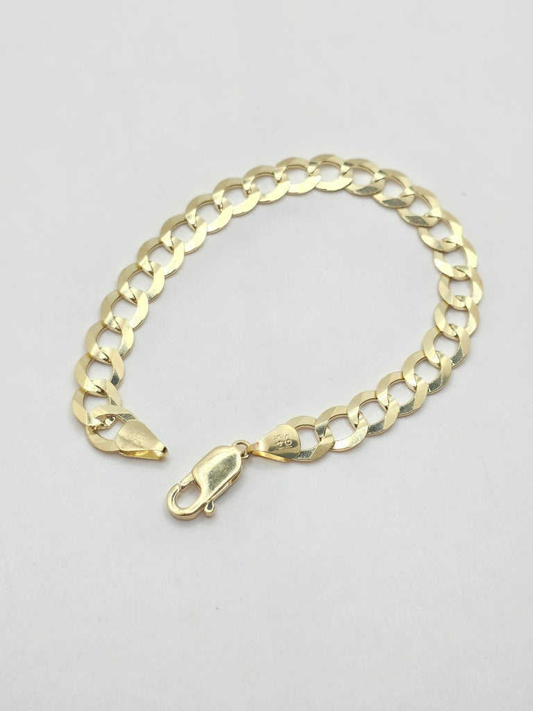 10KT SOLID CUBAN CURB FLAT BRACELET Size 9INCH 9.5MM Weight 19.6GR