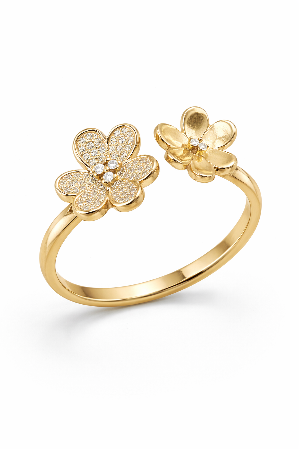 14KT TWO FLOWERS CZ DETAIL RING  Weight 3.2GR