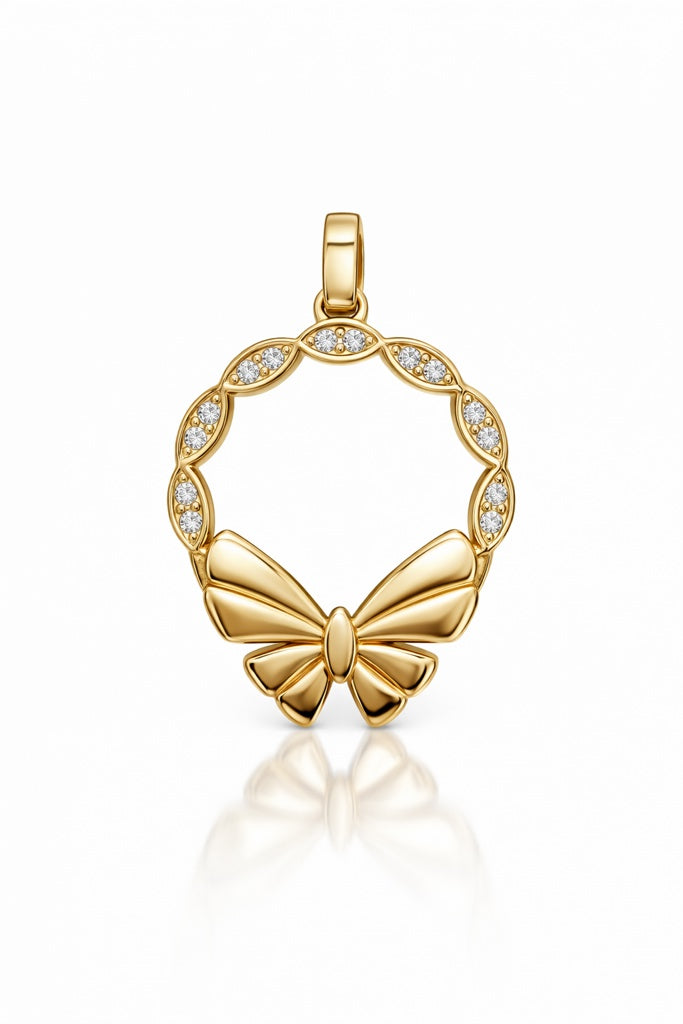 10KT DELICATE SMALL RIBBON CZ ROUN PENDANT Size SMALL Weigth 1GR