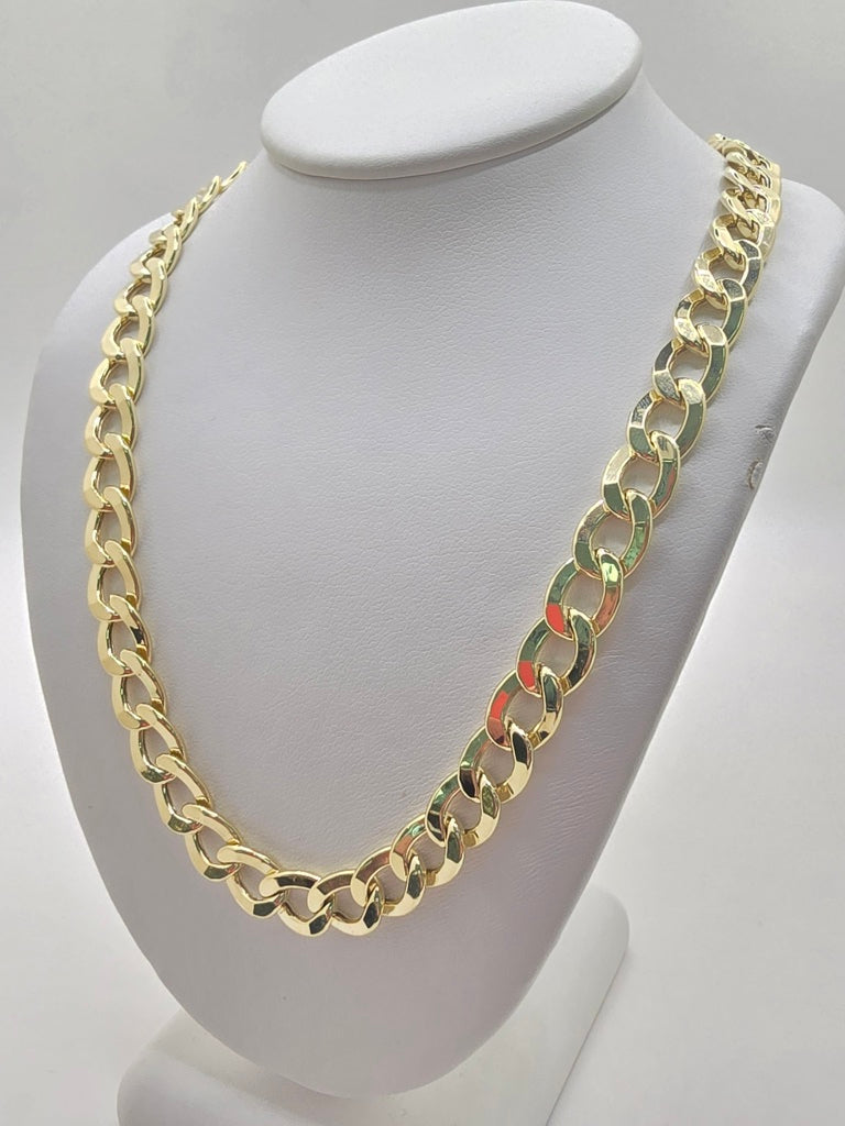 10KT HOLLOW CUBAN CURB FLAT CHAIN Size 26INCH 8MM Weight 27.4GR