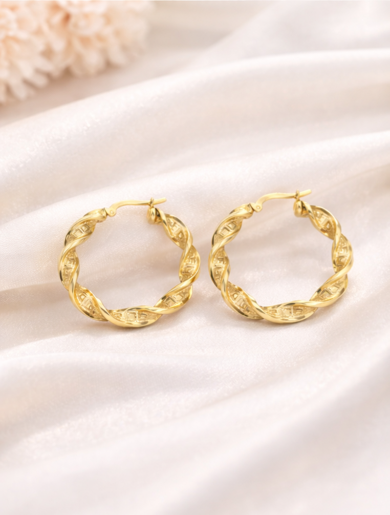 10KT GREEK TWISTED HOOPS EARRINGS Size 30MM Weight 3.54 GRS