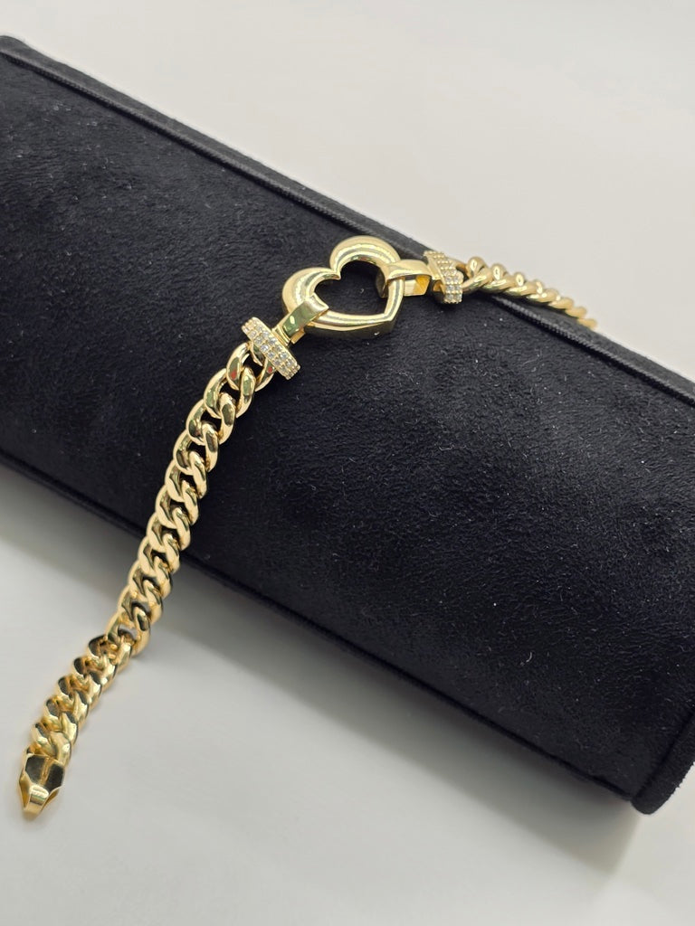 10KT HEART SILHOUETTE CUBAN LINK BRACELET SSize 7.5INCH 6.5MM Weight 9.7GR