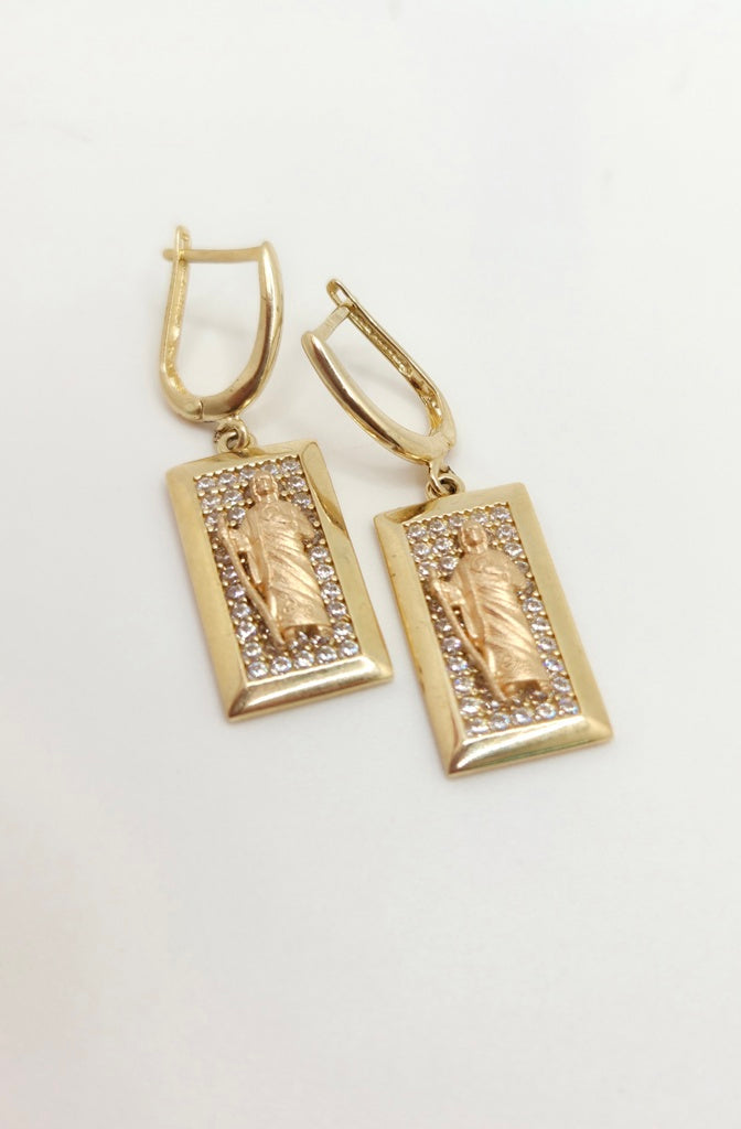 10KT RECTANGULAR SAN JUDAS PENDANT EARRINGS Weight 4.9GR