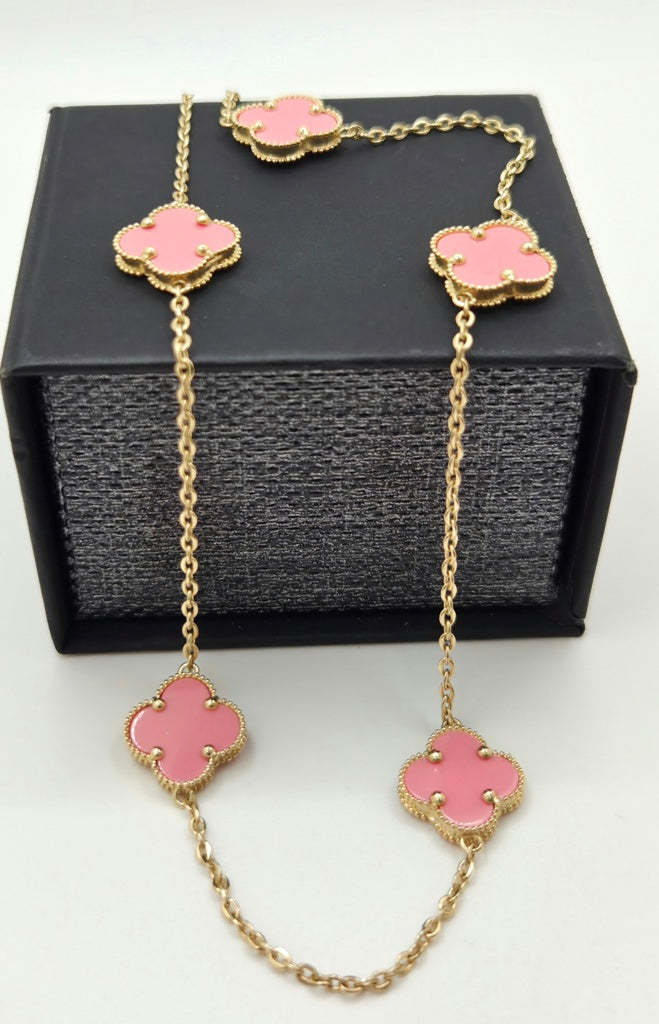 14KT PINK MEDIUM CLOVER CHAIN Size 18INCH LARGE Weight 5.7GR