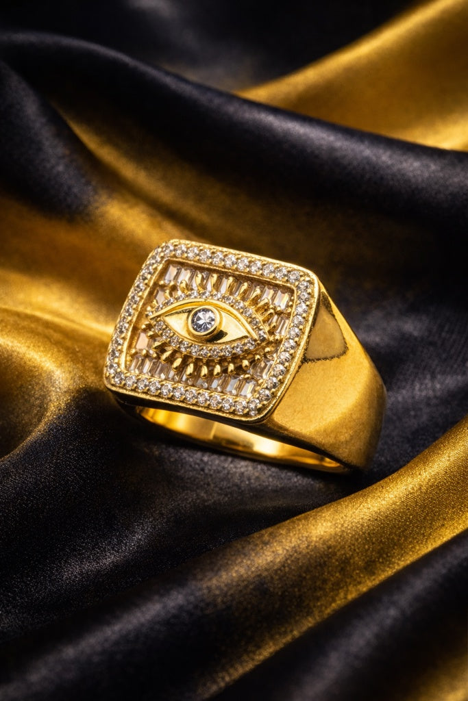 10KT CZ FRAME ELEGANT EYE DETAIL RING Size 10 Weigth 5.1GR