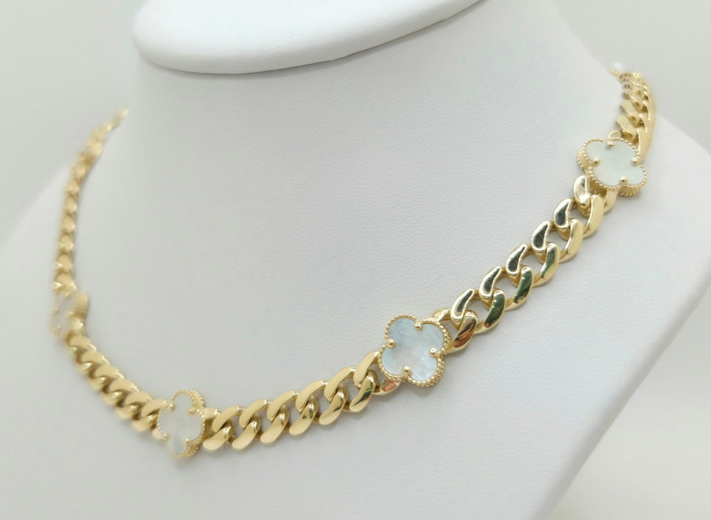 14KT WITHE CLOVER MONACO STYLE CHAIN Size 18INCH 7MM Weight 23.3GR
