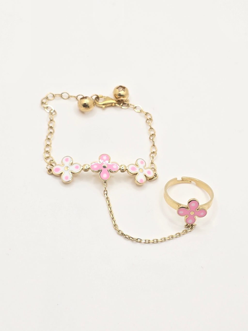10KT FLOWER BABY BRACELET WITH FLOWER RING Size 5INCH Weight 4.5GR