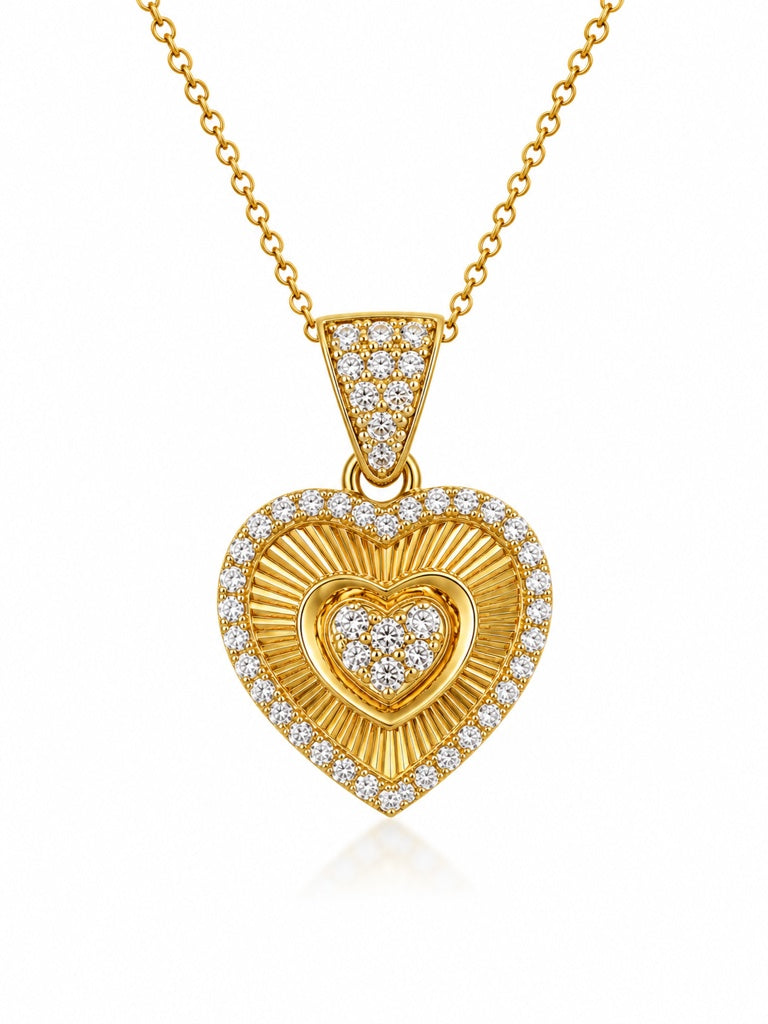 10KT DELICATE CZ FRAME DIAMOND CUT BACKGROUND HEART PENDANT Size XS Weigth 1.4GR