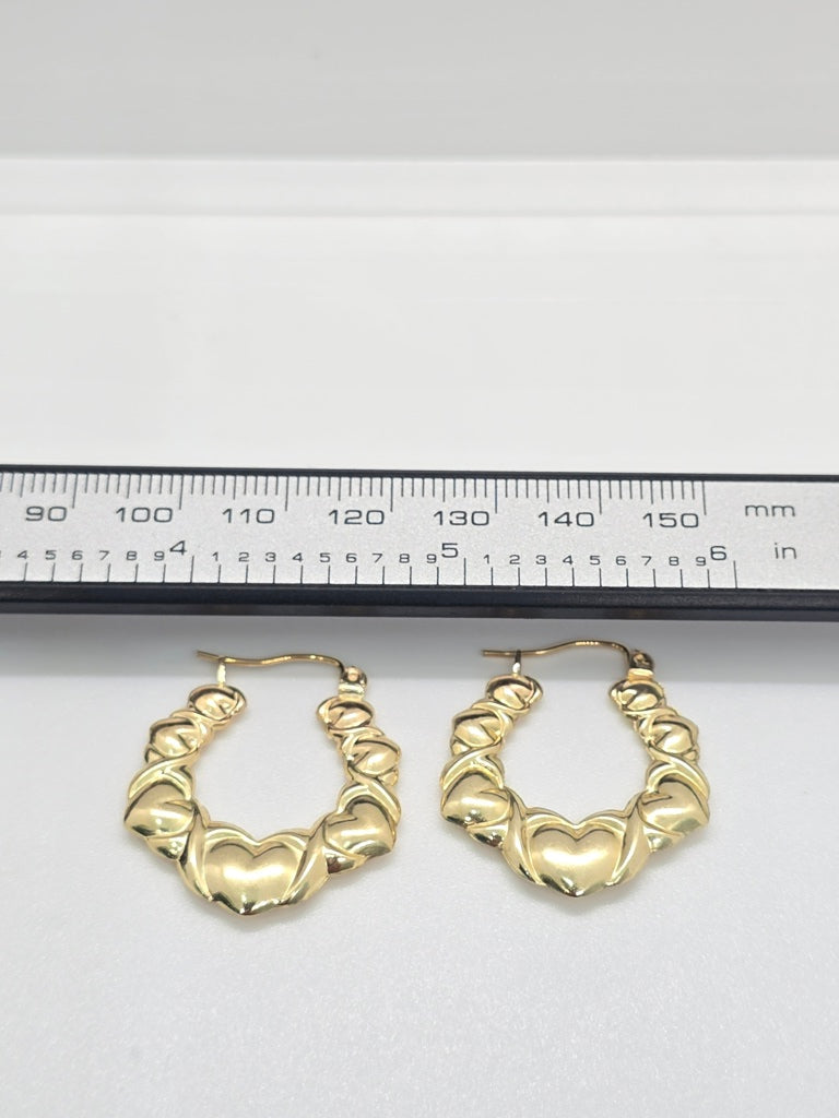 10K 7 HEARTS HOOP EARRINGS