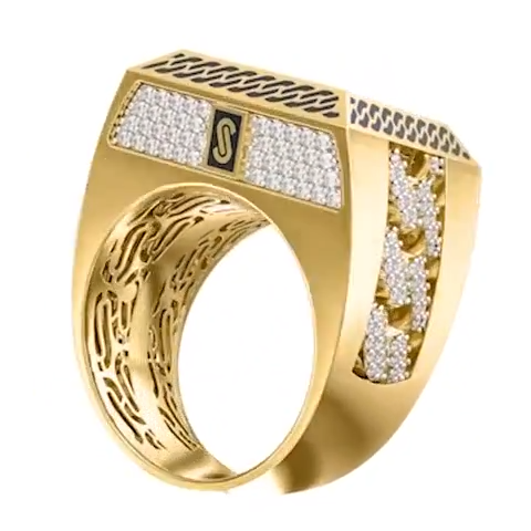 10KT CZ SQUARE CHAIN DESIGN CERTIFIED MONACO RING Size 10.5 Weight 14GR