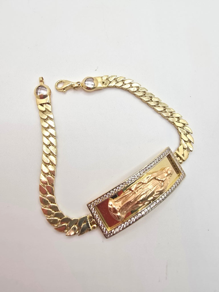 10KT FLAT CURB LINK BRACELET WITH VIRGIN MARY Size 7INCH 5.5MM Weight 10.6GR