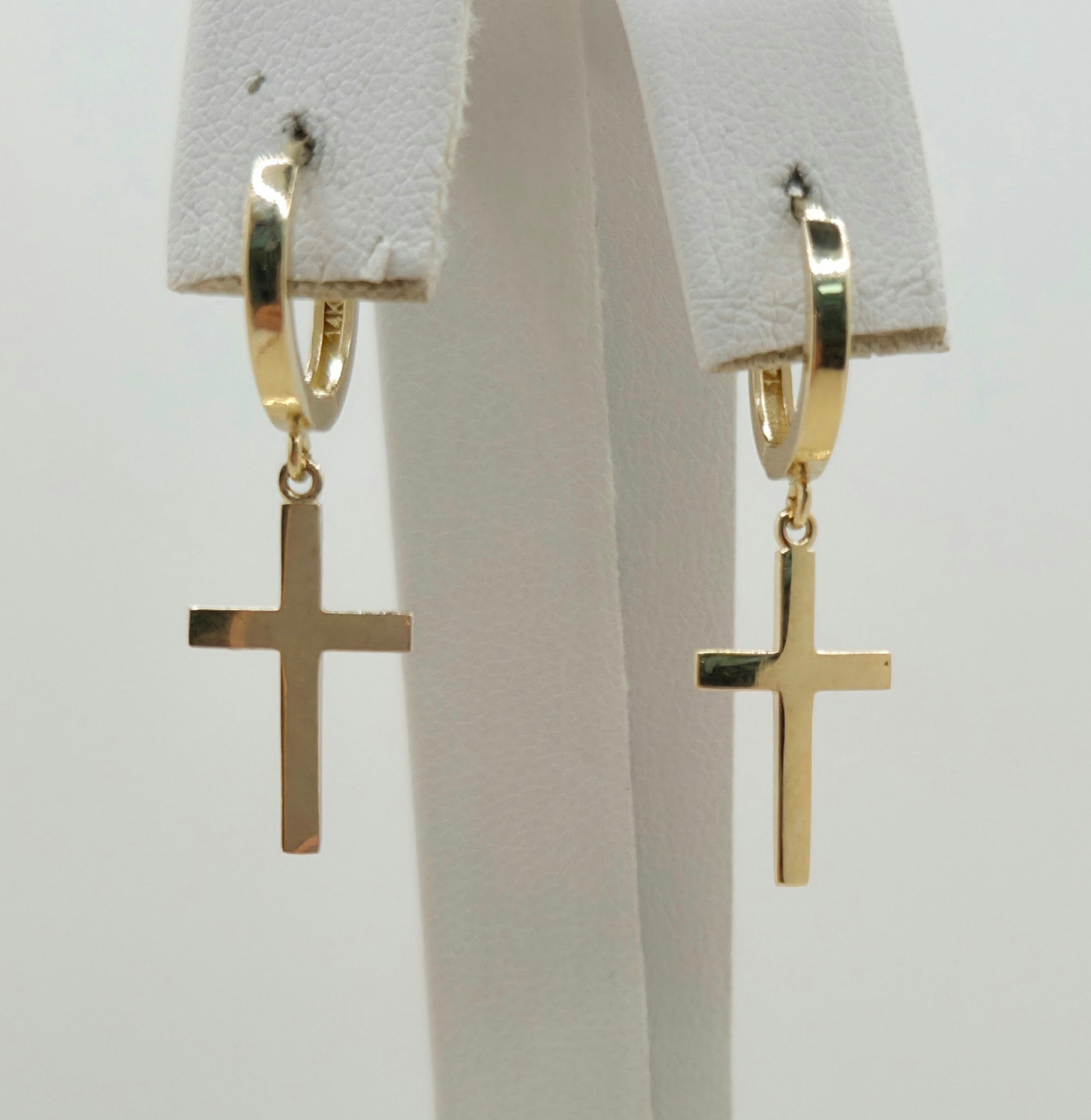 14KT GOLDEN CROSS DANGLING HOOPS EARRINGS Weight 2.3GR