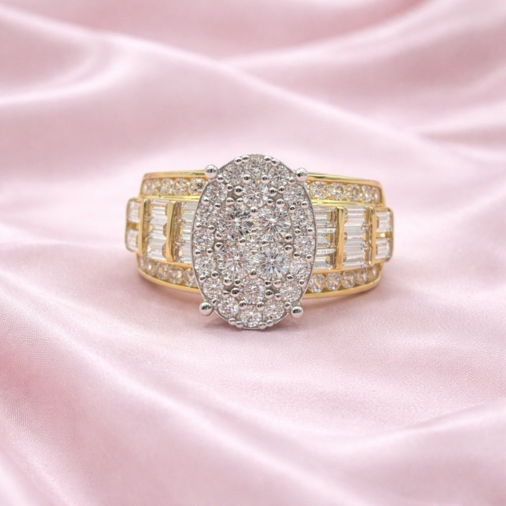 10KT ELEGANT BAGUETTE OVAL DESIGN RING Size 7 & 8 & 9 Weight 4.6GR