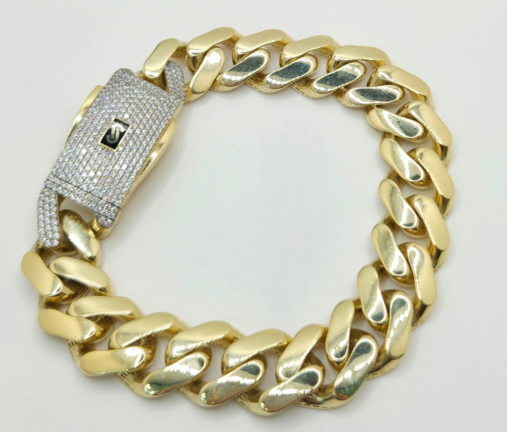 10KT CERTIFIED MONACO BRACELET CZ CLOSURE Size 24MM 9INCH Weight 55.1GR