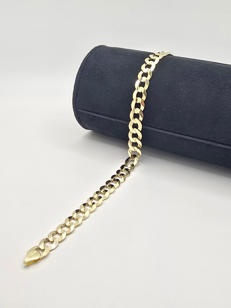 10KT SOLID CUBAN CURB FLAT BRACELET  Size 9INCH 7MM Weight 10.2GR