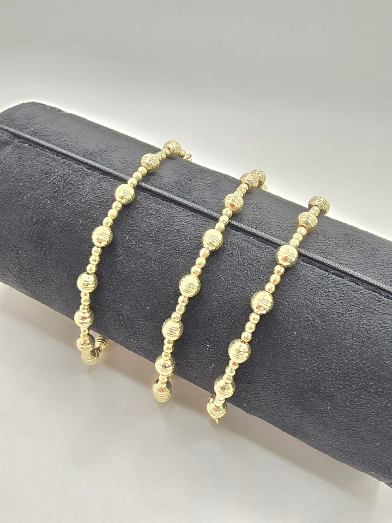 10KT YELLOW GOLD MEDIUM BEAD DIAMOND CUT BRACELET Size 8INCH Weight 4.9GR