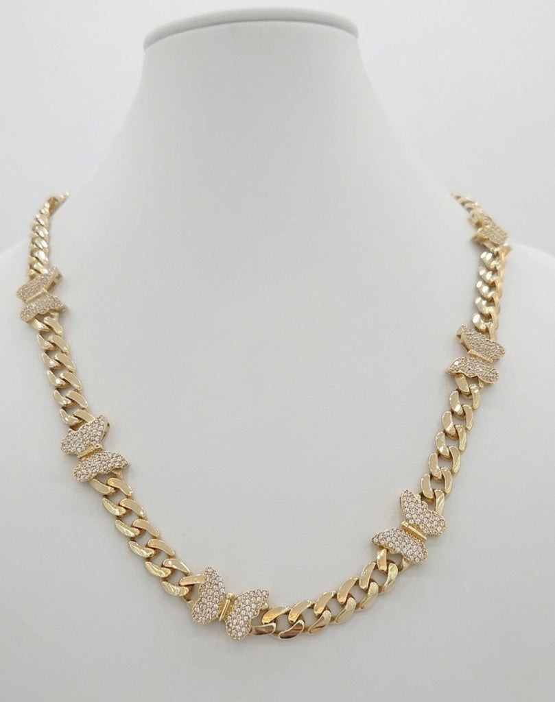 14KT CZ BUTTERFLYS MONACO STYLE NECKLACE Size 18INCH 7MM Weight 28GR
