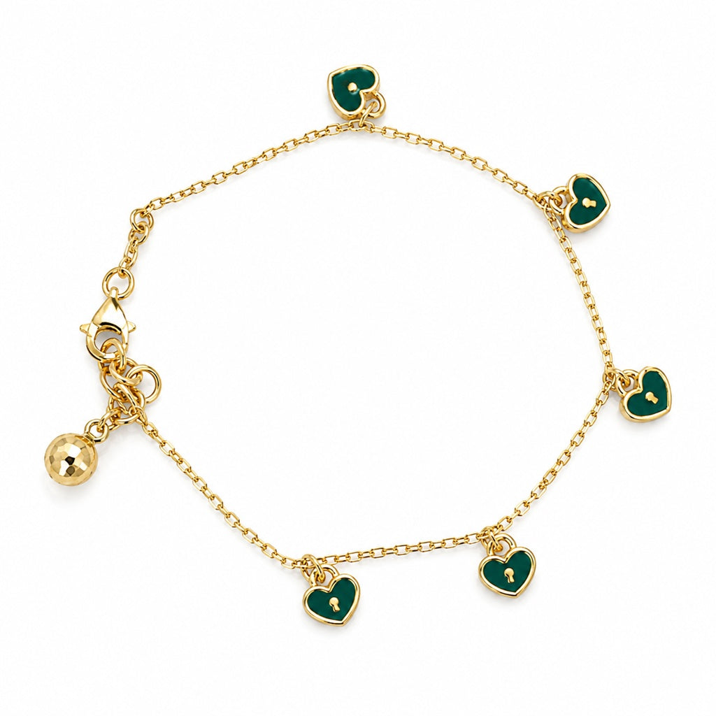 14K GREEN HEART BRACELET Size 8INCH