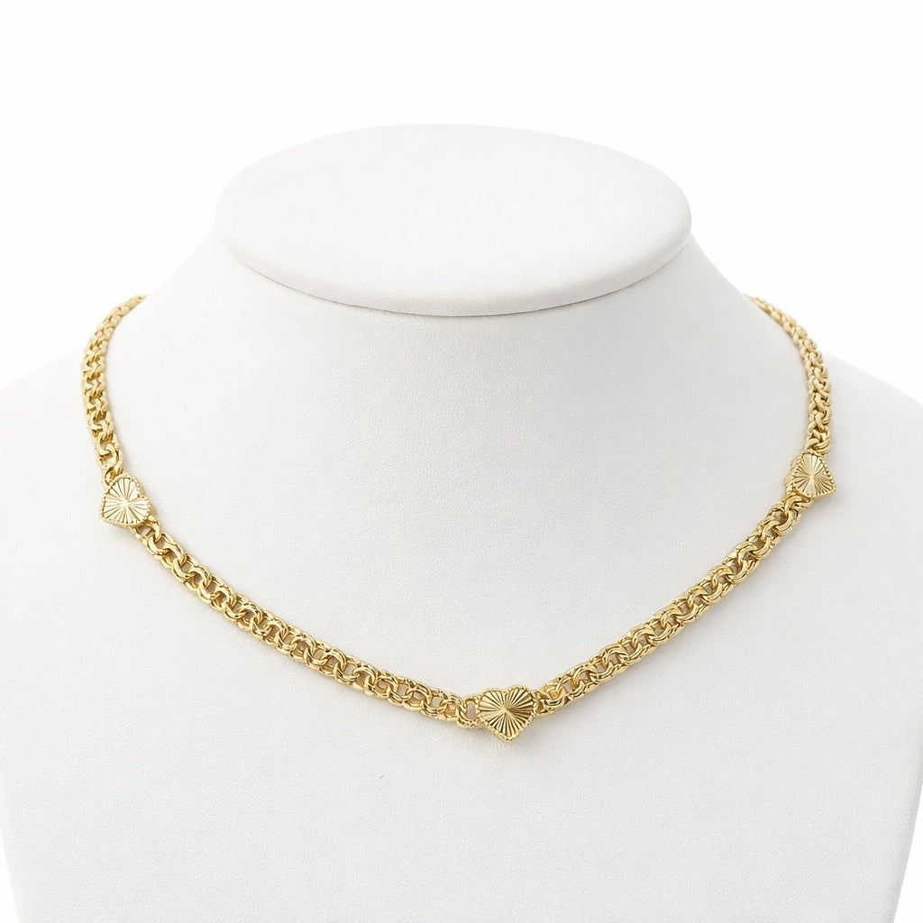 10KT SMALL DIAMOND CUT YG HEARTS CHINO LINK NECKLACE Size 18INCH  Weigth 10.2GR
