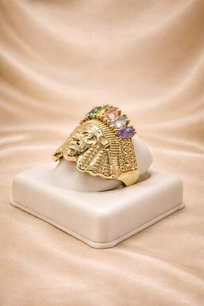 10KT COLORS CZ DETAIL NATIVE INDIAN RING Size 8.5 Weight 8.6GR