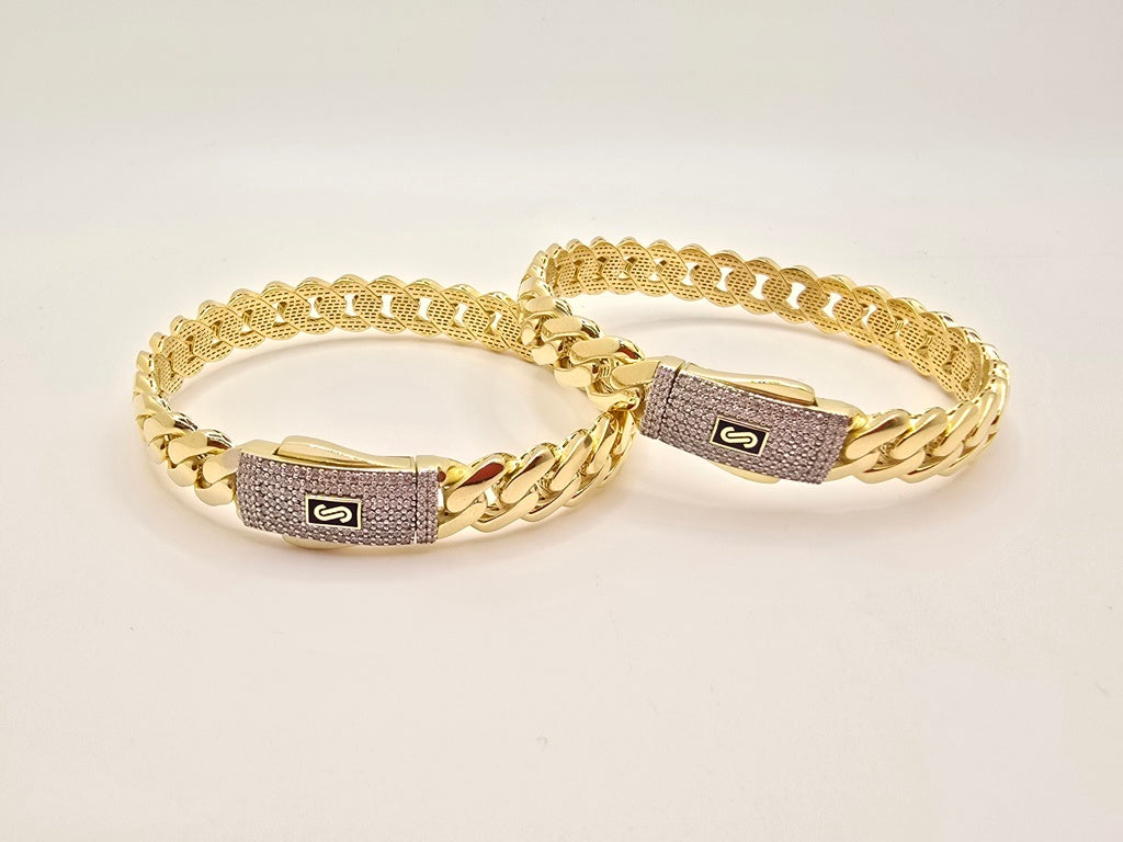 10KT CERTIFIED MONACO BANGLE CZ CLOSURE Size 9.5MM Weight 13.1GR