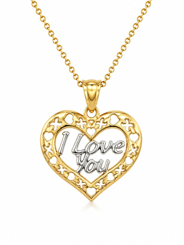 14KT HEART PENDANT WITH TWO-TONE DETAIL AND SAYS I LOVE YOU Weight 2GR