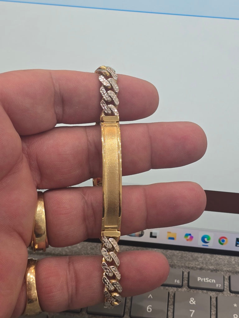 10KT TWO TONE DIAMOND CUT WITH PLATE MONACO CERTIFIED BRACELET Size 8MM 8.5INCH  Weigth 11.3GR